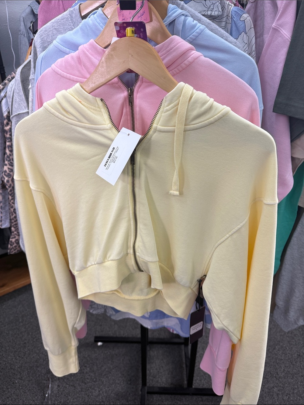 Cropped Yellow Zip Hoodie - Women Tops